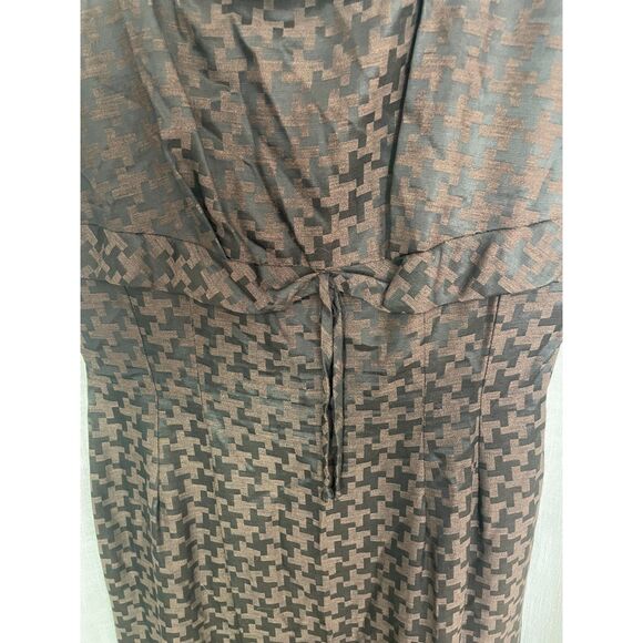 Vintage Brown and Black Herringbone Dress Fitted with Pleated Hem 50s size S-M - Picture 3 of 7